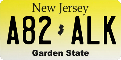 NJ license plate A82ALK