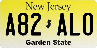 NJ license plate A82ALO