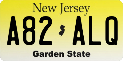 NJ license plate A82ALQ