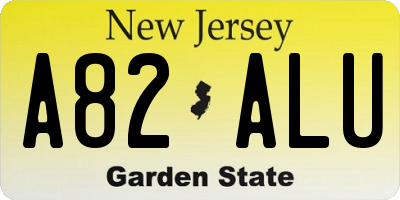 NJ license plate A82ALU