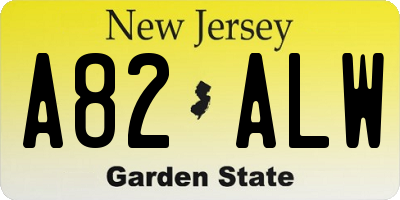 NJ license plate A82ALW