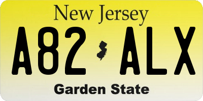 NJ license plate A82ALX