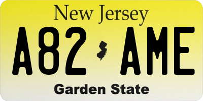 NJ license plate A82AME