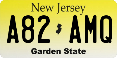 NJ license plate A82AMQ