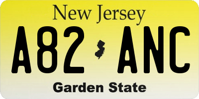 NJ license plate A82ANC