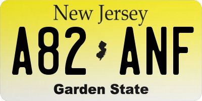 NJ license plate A82ANF