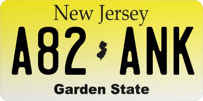 NJ license plate A82ANK
