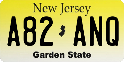 NJ license plate A82ANQ