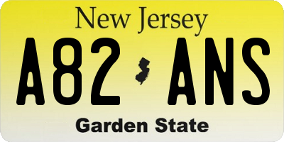 NJ license plate A82ANS