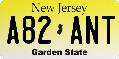 NJ license plate A82ANT