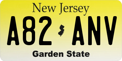 NJ license plate A82ANV