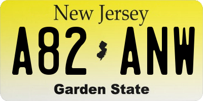 NJ license plate A82ANW