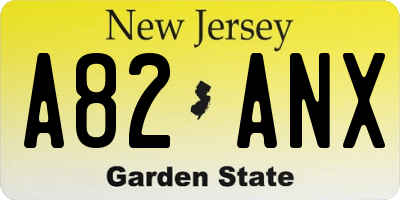 NJ license plate A82ANX