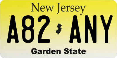 NJ license plate A82ANY
