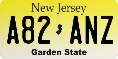 NJ license plate A82ANZ