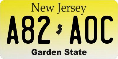 NJ license plate A82AOC