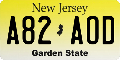 NJ license plate A82AOD