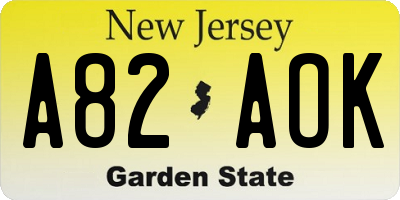 NJ license plate A82AOK