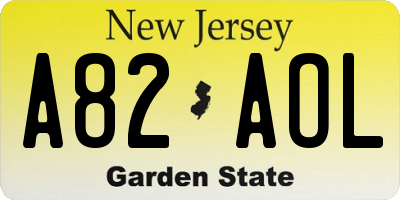 NJ license plate A82AOL