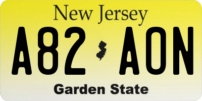 NJ license plate A82AON