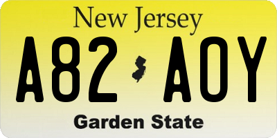 NJ license plate A82AOY