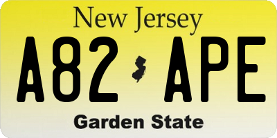 NJ license plate A82APE