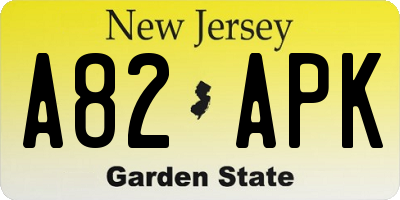 NJ license plate A82APK