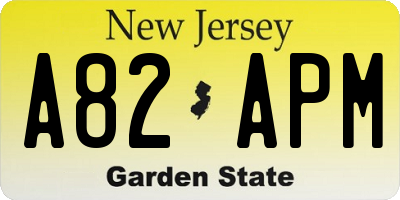 NJ license plate A82APM