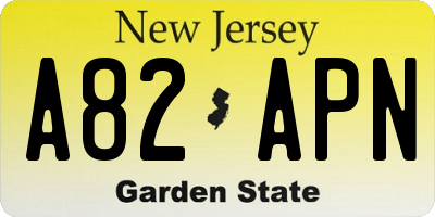 NJ license plate A82APN