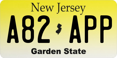 NJ license plate A82APP