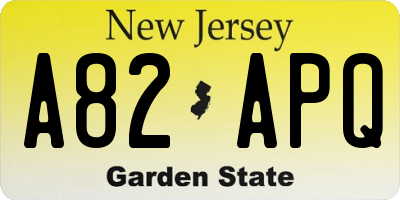 NJ license plate A82APQ