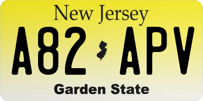 NJ license plate A82APV
