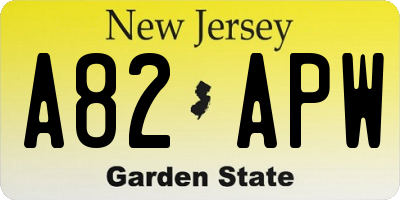 NJ license plate A82APW