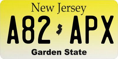 NJ license plate A82APX