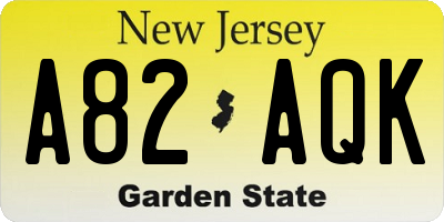 NJ license plate A82AQK