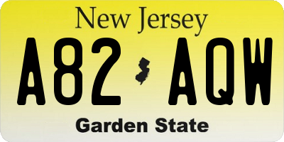 NJ license plate A82AQW