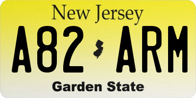 NJ license plate A82ARM