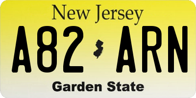 NJ license plate A82ARN