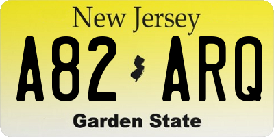 NJ license plate A82ARQ