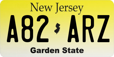 NJ license plate A82ARZ