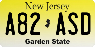 NJ license plate A82ASD