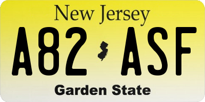 NJ license plate A82ASF