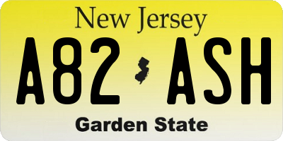 NJ license plate A82ASH