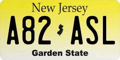 NJ license plate A82ASL