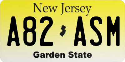 NJ license plate A82ASM
