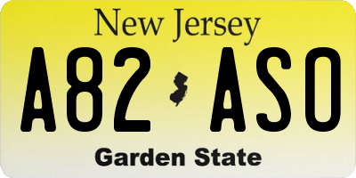 NJ license plate A82ASO