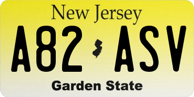 NJ license plate A82ASV