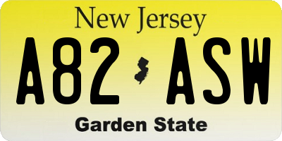 NJ license plate A82ASW