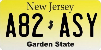 NJ license plate A82ASY