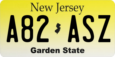 NJ license plate A82ASZ